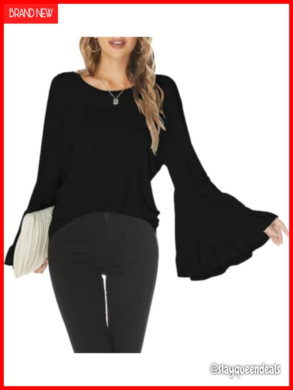 Hount Women Bell Sleeve Loose Crew Neck Flare Sleeve Tunic Top
